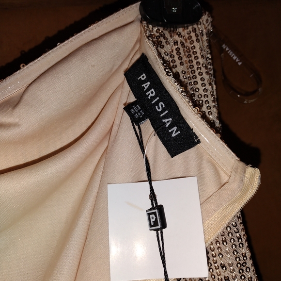 Women's Parisian Works Short Sequin Beige Party Dress Prom Size 10 Bodycon - Picture 6 of 9